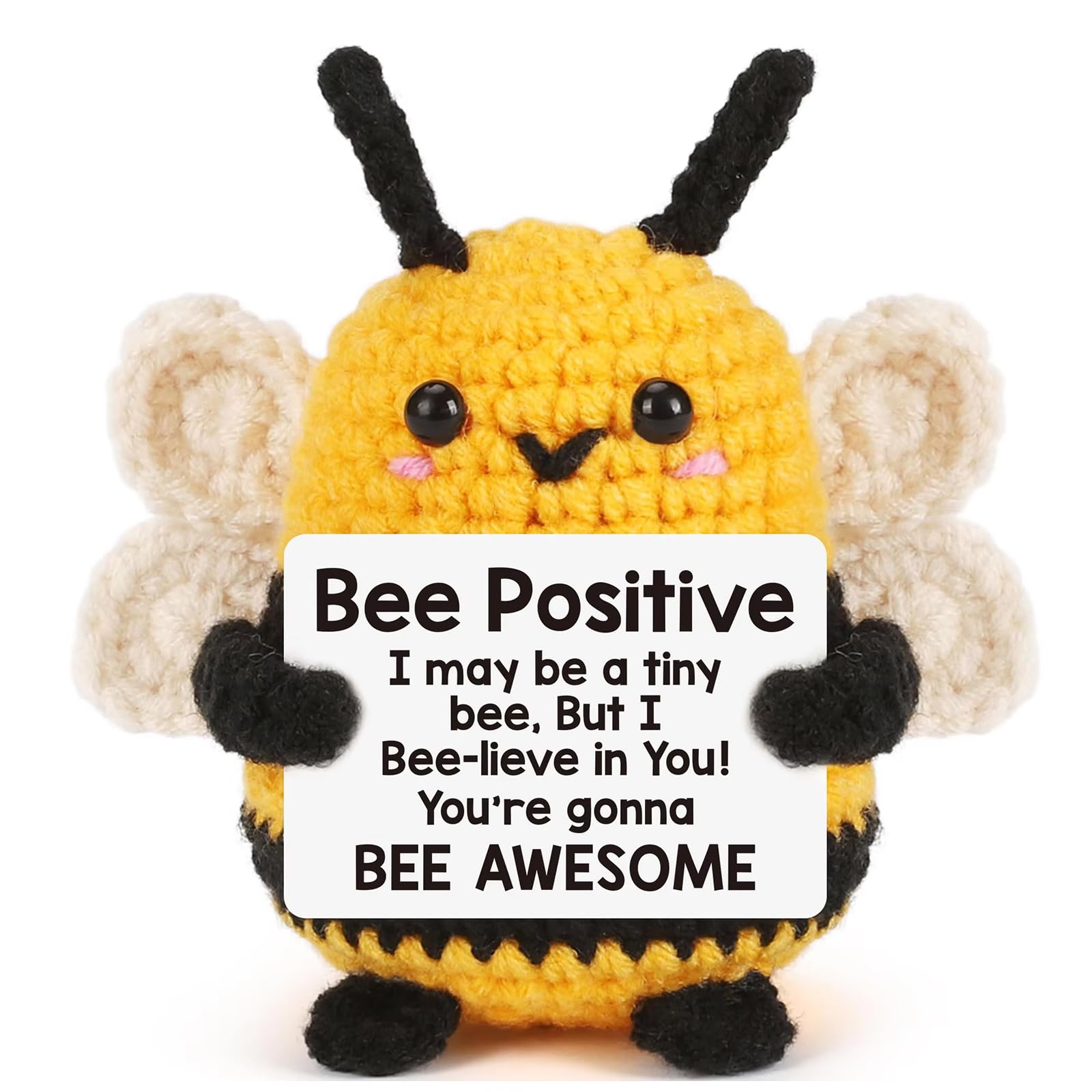 Crochet Bee Emotional Support Gift, Positive Crochet Animals, Handmade Mini Positive Crochet Bee Doll, Emotional Support Crochet with Card Good Luck Gift for Friends Coworkers Encouragement Decor