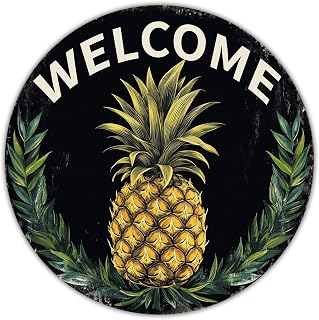 Funny Pineapple Sign Welcome Metal Tin Sign Wall Decor for Kitchen Home Cafe Bar Pubs 8×8 Inch