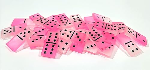 Miniatura 7 de Juego de dominó hecho a mano de 4 colores, doble brillo en la oscuridad, blanco lechoso y rosa a naranja claro y azul, juego de dominó neón, regalo,