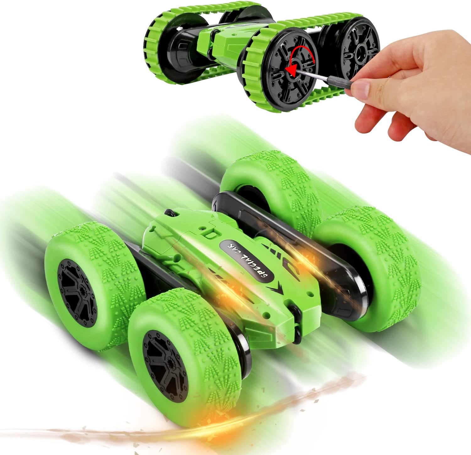 Jellydog ToyStunt Rc Car, Remote Control Car, 360 Degree Flips Double Sided Rotating Race Car, High Speed Flashing Remote Controlled Car for Kids,Green