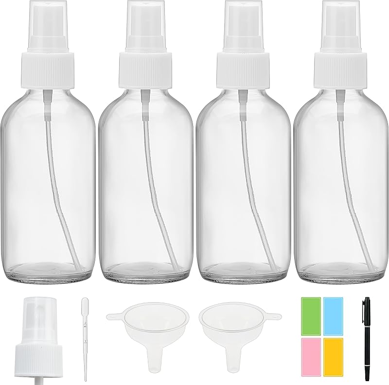 Bastelica Frascos de Vidro Transparente com Spray de Névoa Fina 120 mL, Pacote com 4