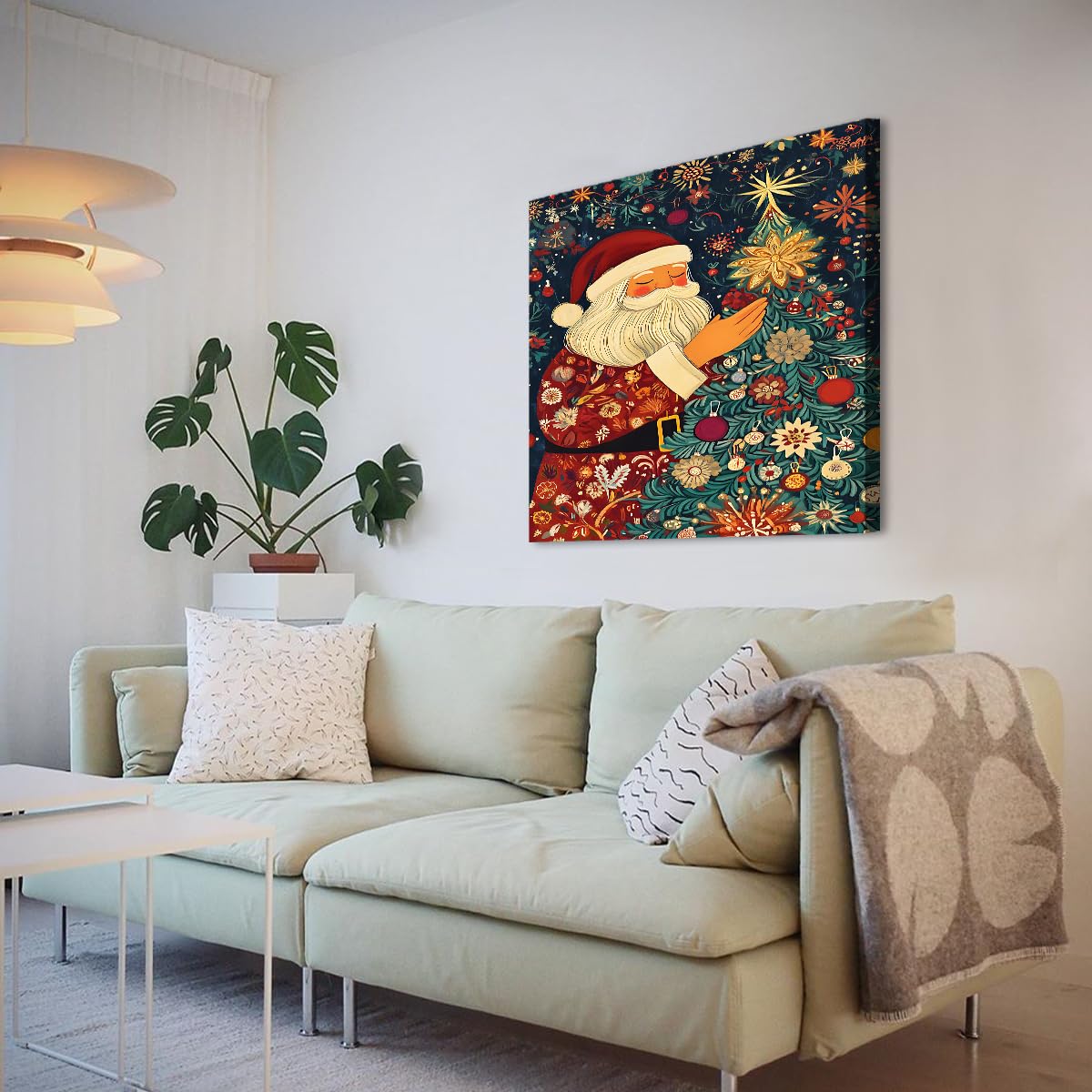 TOANGWALL Święty Mikołaj Mural Płótno Ścienne Sztuka Wydruki Dzieła Sztuki Wakacje Retro Styl Plakat Malarstwo Salon Sypialnia Wystrój Domu 40 x 40 cm Wewnętrzna Rama
