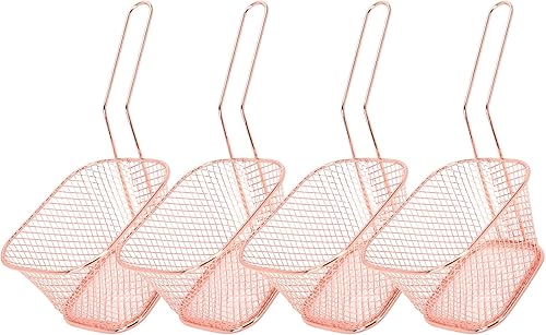 4 cestas cuadradas de acero para papas fritas, cestas de alimentos para servir de acero inoxidable con asa, soporte reutilizable para papas fritas,