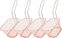 Mini cestas quadradas para fritar, cesta de batatas fritas francesas Cestas de apresentação de alimentos líquidos Suporte de asas de frango de aço inoxidável Filtração de resíduos de óleo(Rose Gold)