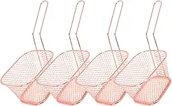 Mini cestas quadradas para fritar, cesta de batatas fritas francesas Cestas de apresentação de alimentos líquidos Suporte de asas de frango de aço inoxidável Filtração de resíduos de óleo(Rose Gold)