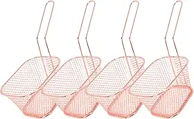 Mini cestas quadradas para fritar, cesta de batatas fritas francesas Cestas de apresentação de alimentos líquidos Suporte de asas de frango de aço inoxidável Filtração de resíduos de óleo(Rose Gold)