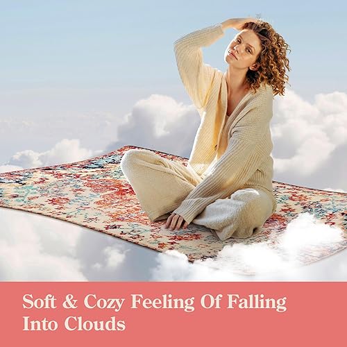 Miniatura 6 de Lahome - Tapete de área medallón floral bohemio 2x3 pies, de baño pequeña oriental con diseño envejecido, felpudo retro de lana sintética lavable y