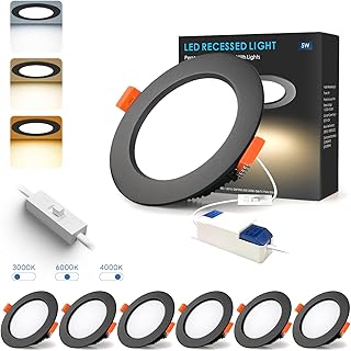 BAGZY Downlight Led Negro Techo Empotrable, 6x 5W 500LM Iluminación de 3 colores 3000K/4000K/6000K,IP44,Recorte 70-80mm,AC 220-240V,Foco de Techo Ultraplano para Dormitorio,Baño