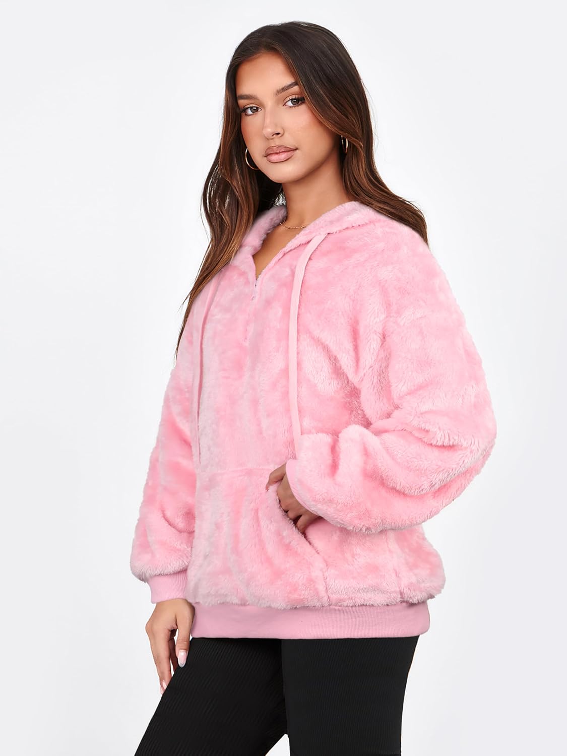 NIeyook Sherpa Fleece Hoodies for Women Fuzzy Oversized Zip up Hoodie with Pockets Casual Pullover Hooded Sweatshirt - Image 4