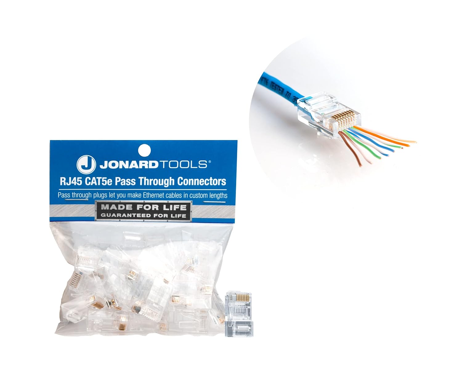Jonard Tools RJ45-525 CAT5e RJ45 Pass-Through Connectors for Network Cables (Pack of 25)