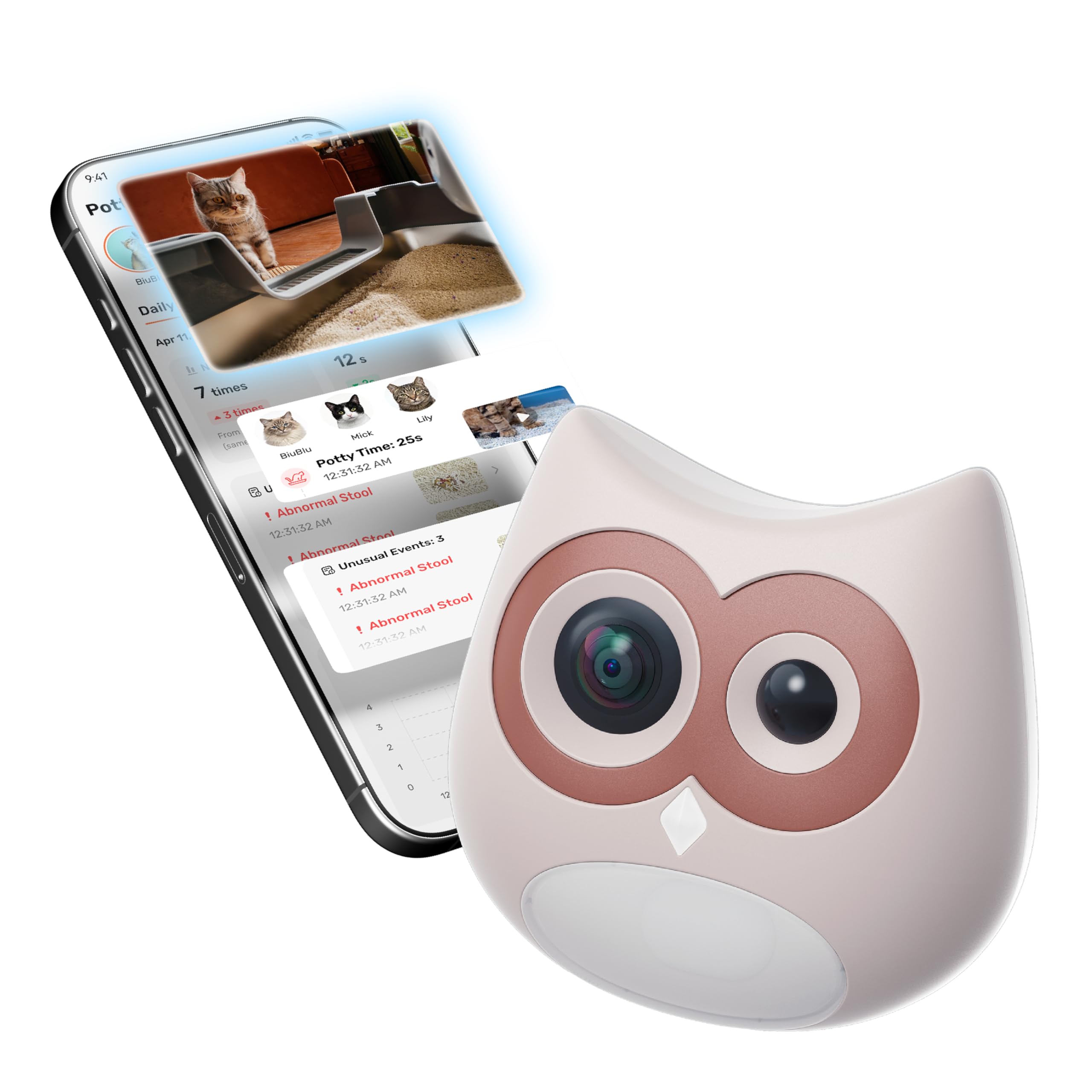 LitterLens Cámara para Arenero con App, Monitorización de Salud con IA y Alertas, Seguimiento de Orina y Heces, Reconocimiento Multi Gato, Compatible con Todo Tipo de Areneros (Rosa)