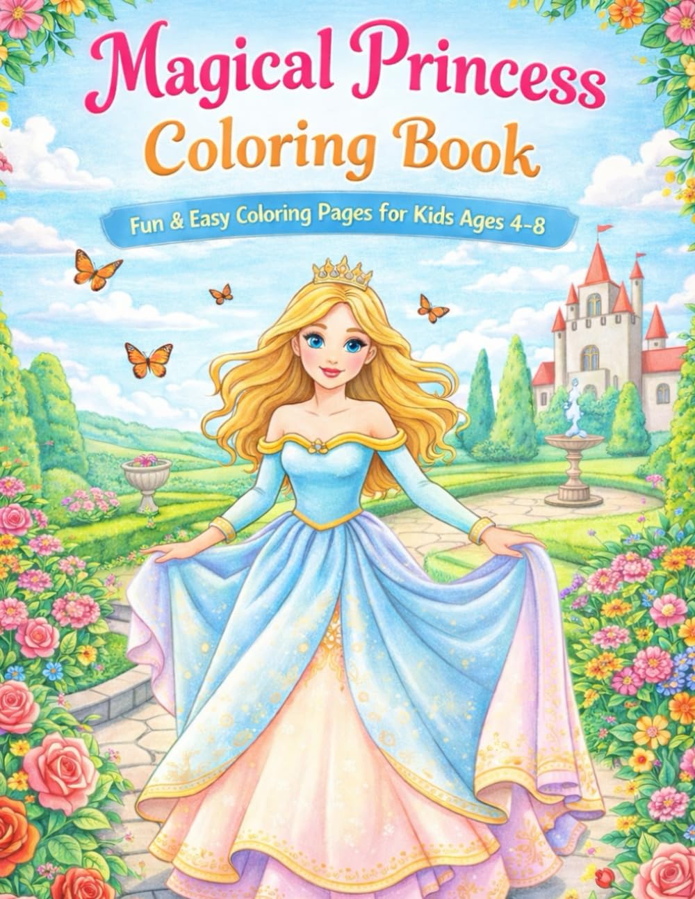 Magical Princess Coloring Book: Fun and Easy Royal Coloring Pages for Kids Ages 4–8
