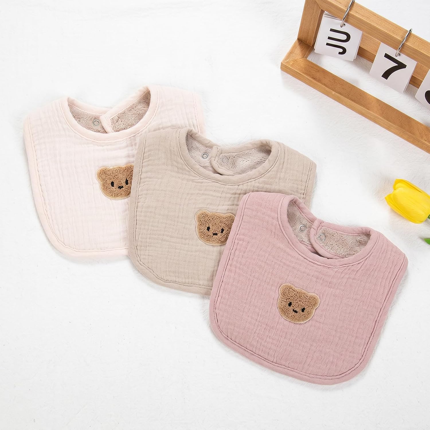 Cute Bear Baby Bibs for Unisex Boys Girls Soft Terry Cloth Adjustable Teething Drooling Bibs for Newborn Toddler