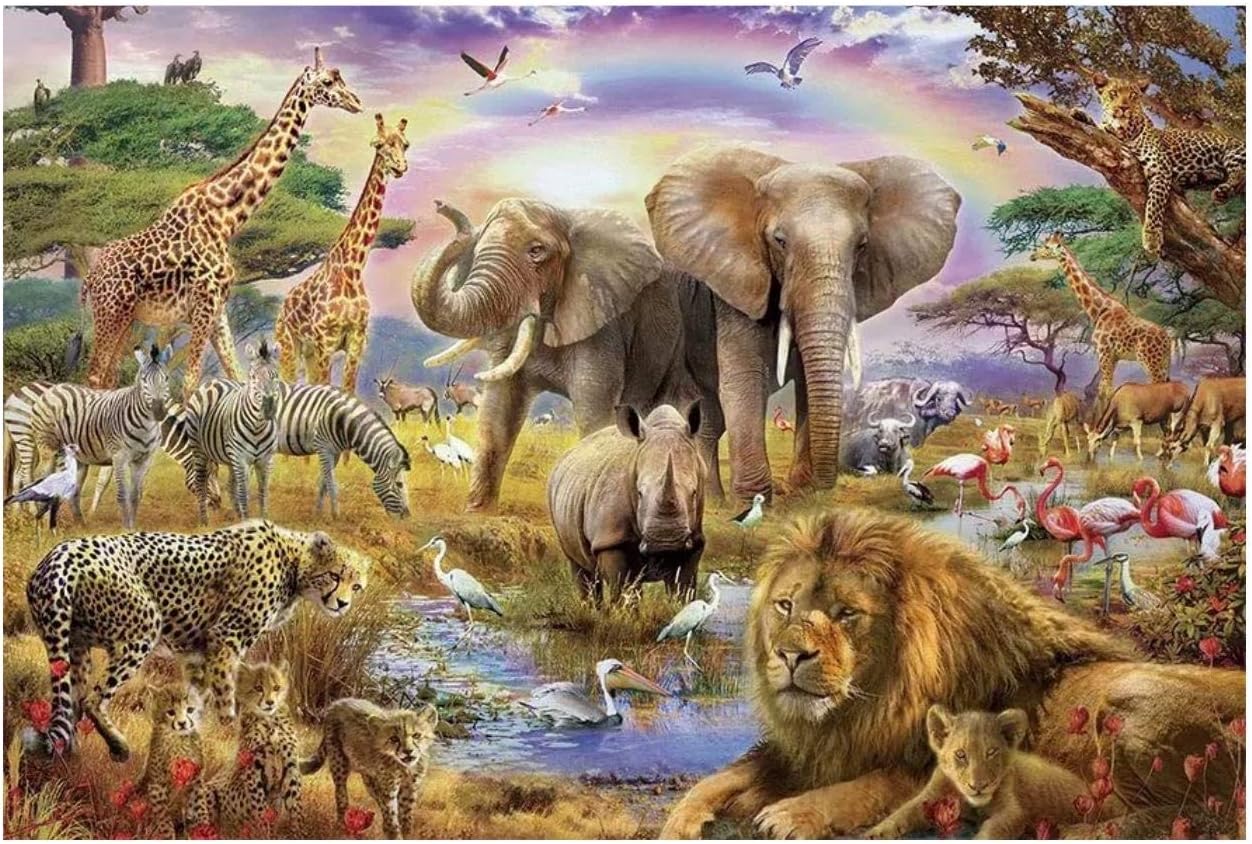 7-Mi Wood Jigsaw Puzzles 1000 Pieces for Adults Kids-Animal World, Every Piece is Made of Basswood, Softclick Technology Means Pieces Fit Together Perfectly