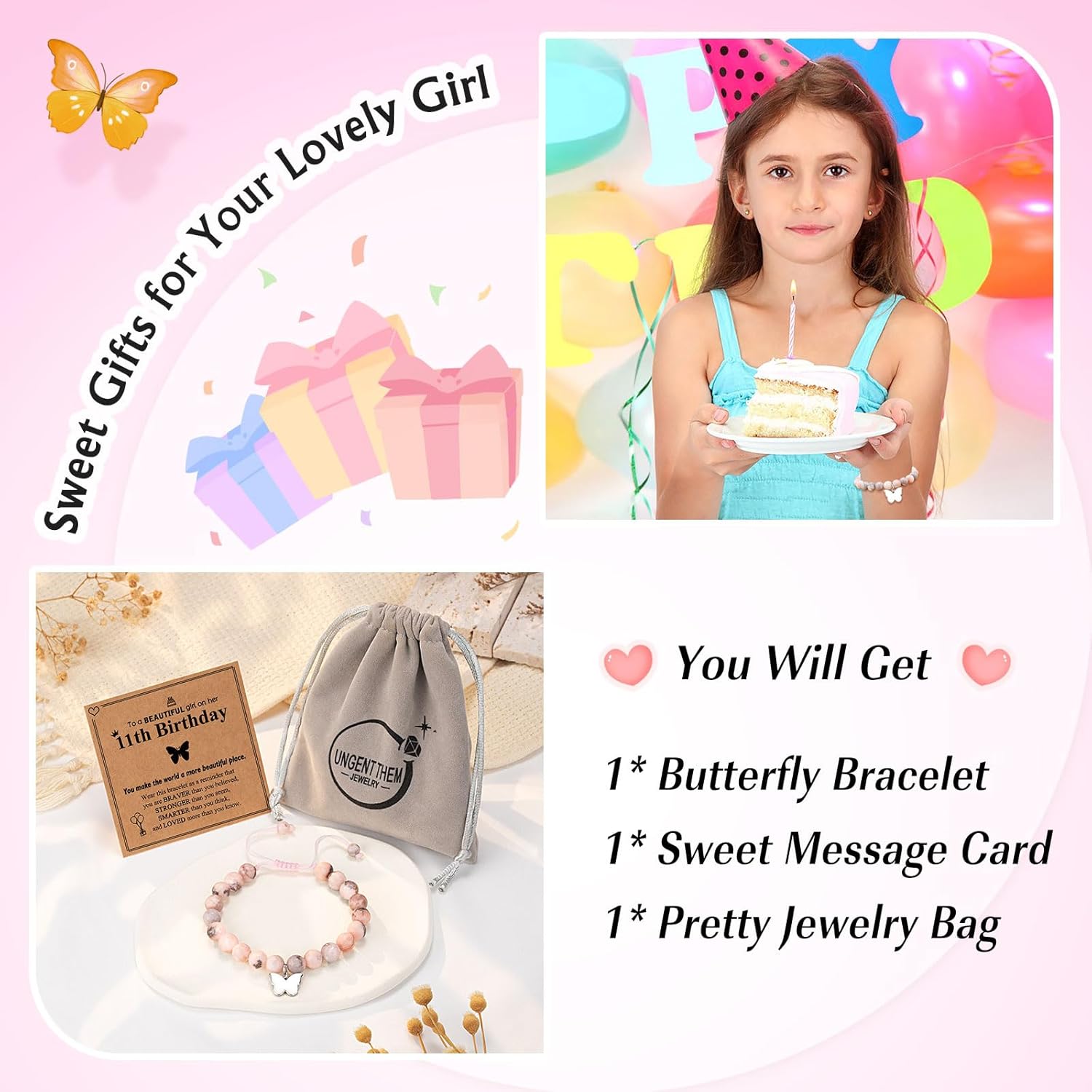 UNGENT THEM 6-16 Year Old Girls Birthday Butterfly Gifts, Butterfly Natural Stone Bracelet for Daughter Granddaughter Niece - Image 6