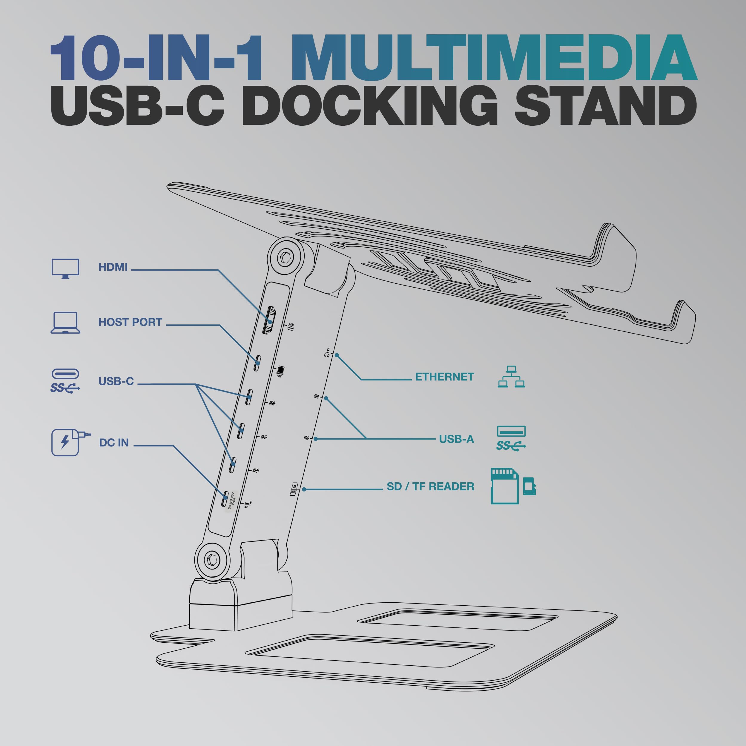 Reloop Stand Hub Pro - Dock multimediale USB-C 10 in 1 con alimentazione