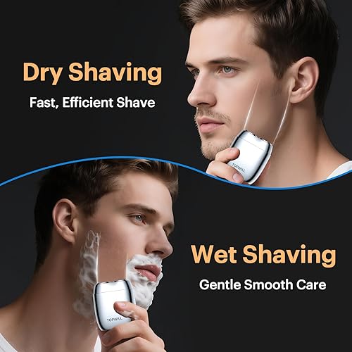 Miniatura 5 de Mini afeitadora eléctrica totalmente metálica para hombres de viaje, afeitado suave y cerrado, afeitadora portátil recargable USB-C con tapa de
