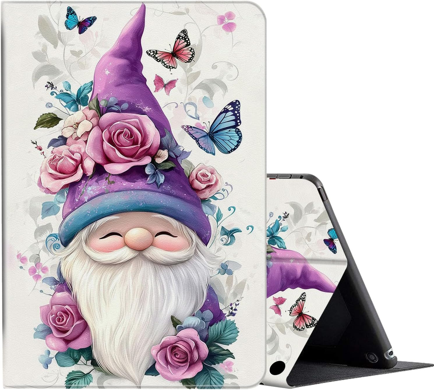 FUYOCWE for Amazon Fire HD 10/10 Plus Tablet Case (13th/11th Generation,2023/2021 Release,10.1"), PU Leather Slim Multi-Angle Folding Stand Cover w/Auto Sleep/Wake-Butterfly Flowers & Gold Moon
