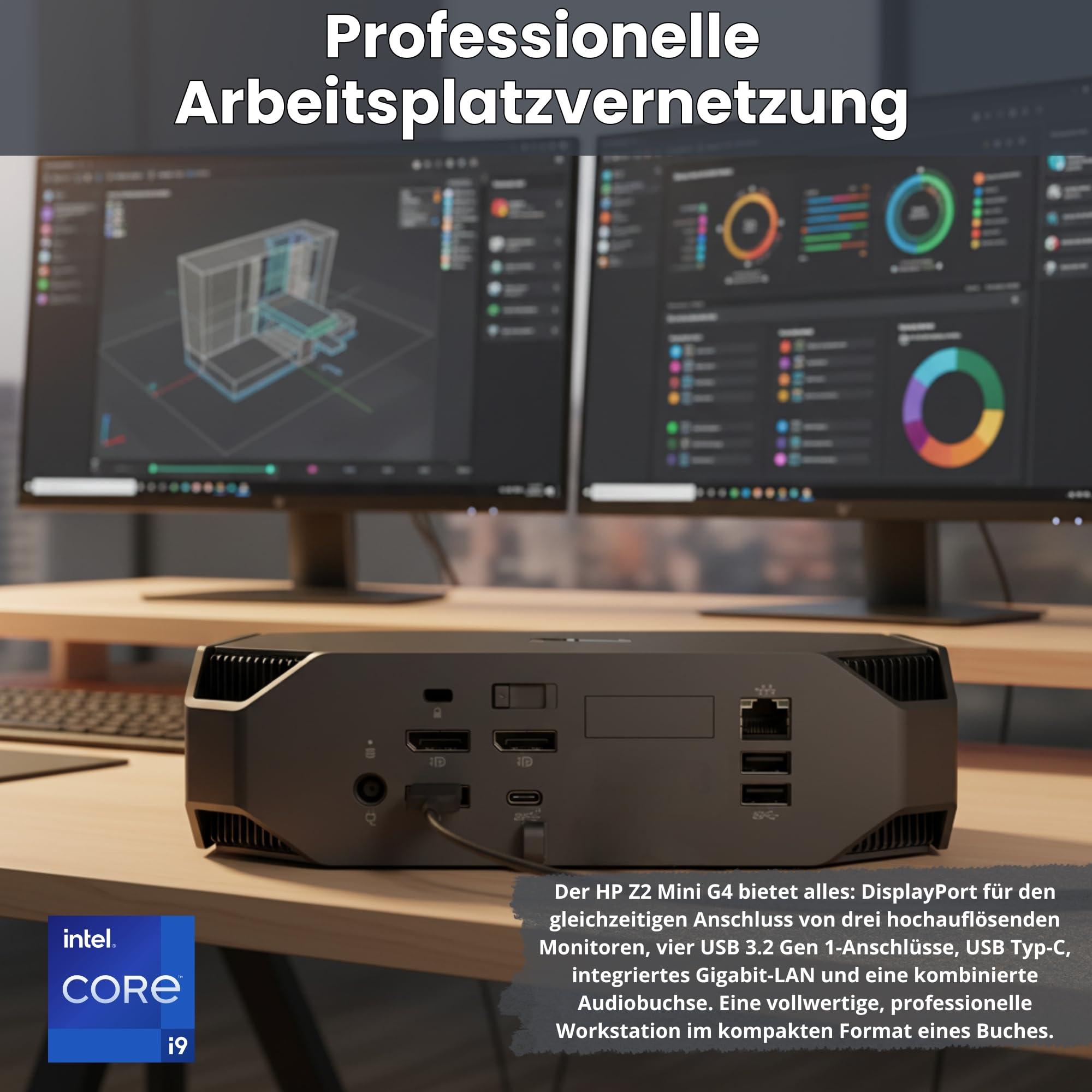 HP Z2 Mini G4 Workstation Professional Mini-PC | Intel Core i9-9900 (16 Threads, 5,0 GHz) | 32 GB | 512 GB NVMe SSD | DisplayPort | Windows 11 Pro | Generalüberholter | 36 Monate Garantie