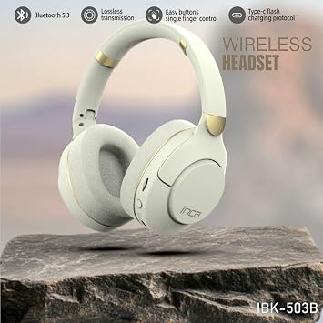 Inca IBK-503B Kablosuz 5.3 Bluetooth Hafıza Kart Destekli Kulak Üstü Kulaklık Beyaz 12 Saat pil ömrü 400Mah dahili Pil Arama Yanıtlama/Aramayı Sonlandırma/Ses Kontrolü/Duraklatma/Başlatma