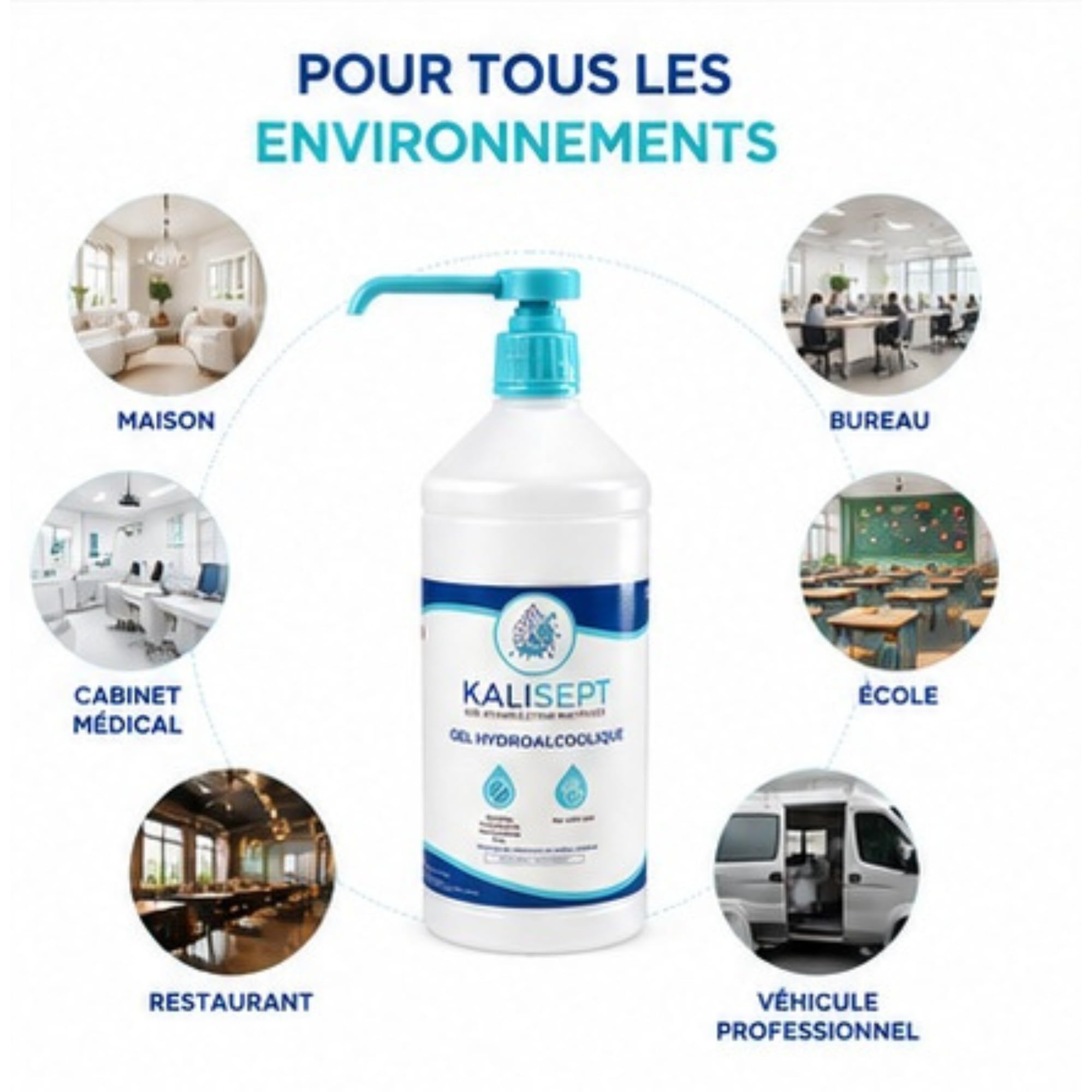 Gel Hydroalcoolique Bactéricide Fongicide Virucide - Alcool végétal - 1L Gel Désinfectant, Ne Colle Pas