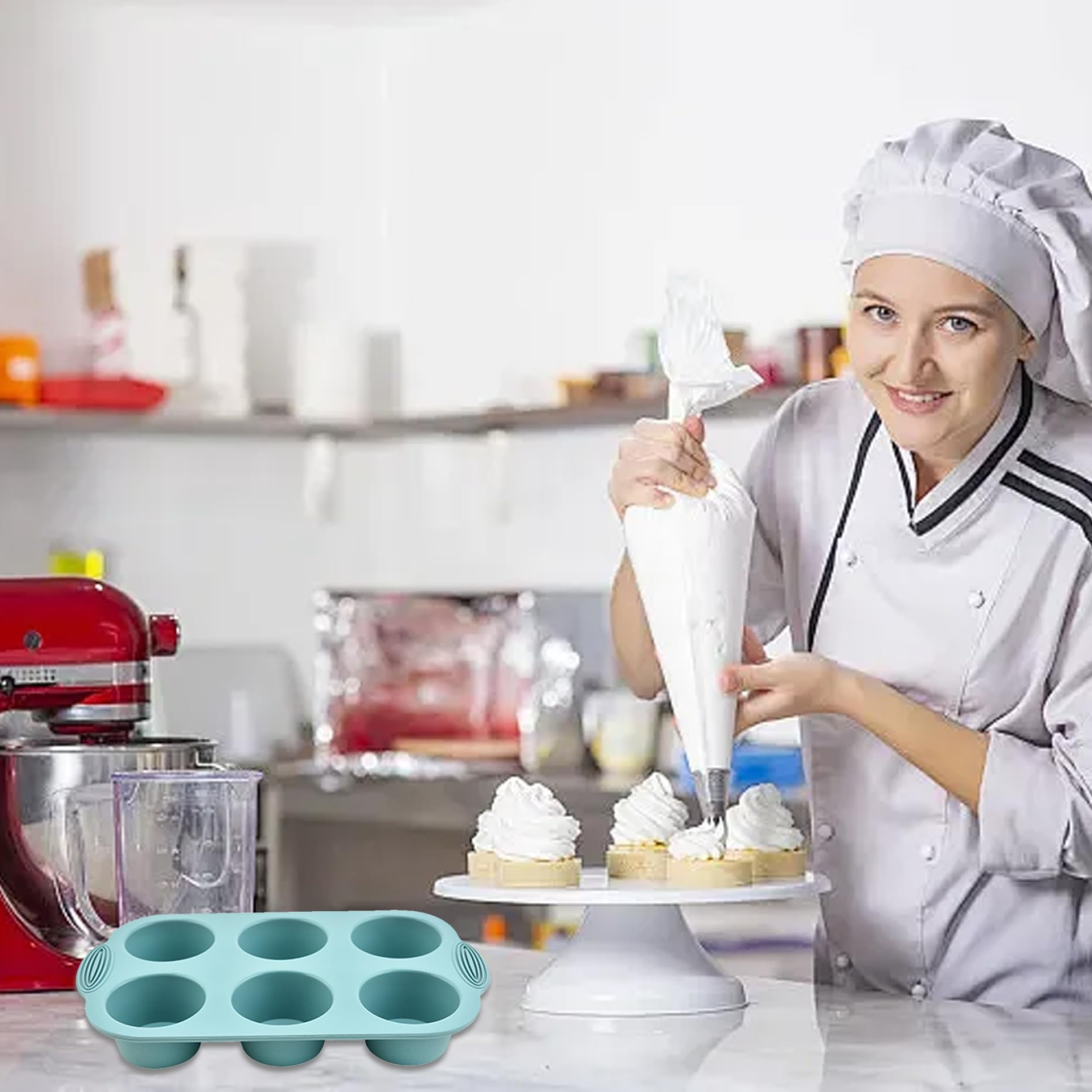 Molde para muffins de silicona de 3 piezas, 6 cavidades, 2, 7, molde para magdalenas de silicona de grado alimenticio, moldes para magdalenas antiadherentes y resistentes al calor, utensilios para.