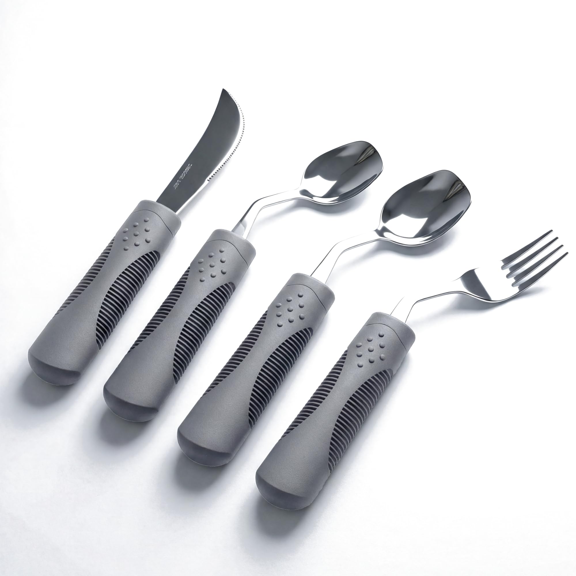 Set Posate Adattive con Peso – per Tremori e Parkinson, Coltello Oscillante a 42°e Cucchiaio Profondo, 71 g (Grigio, Mano Sinistra)