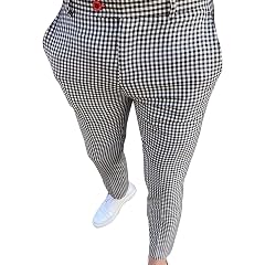 Mens Plaid Chino Pants Flat Front Skinny Slim Fit Stretch Suit Pant Casual Stylish Business Dress Trousers