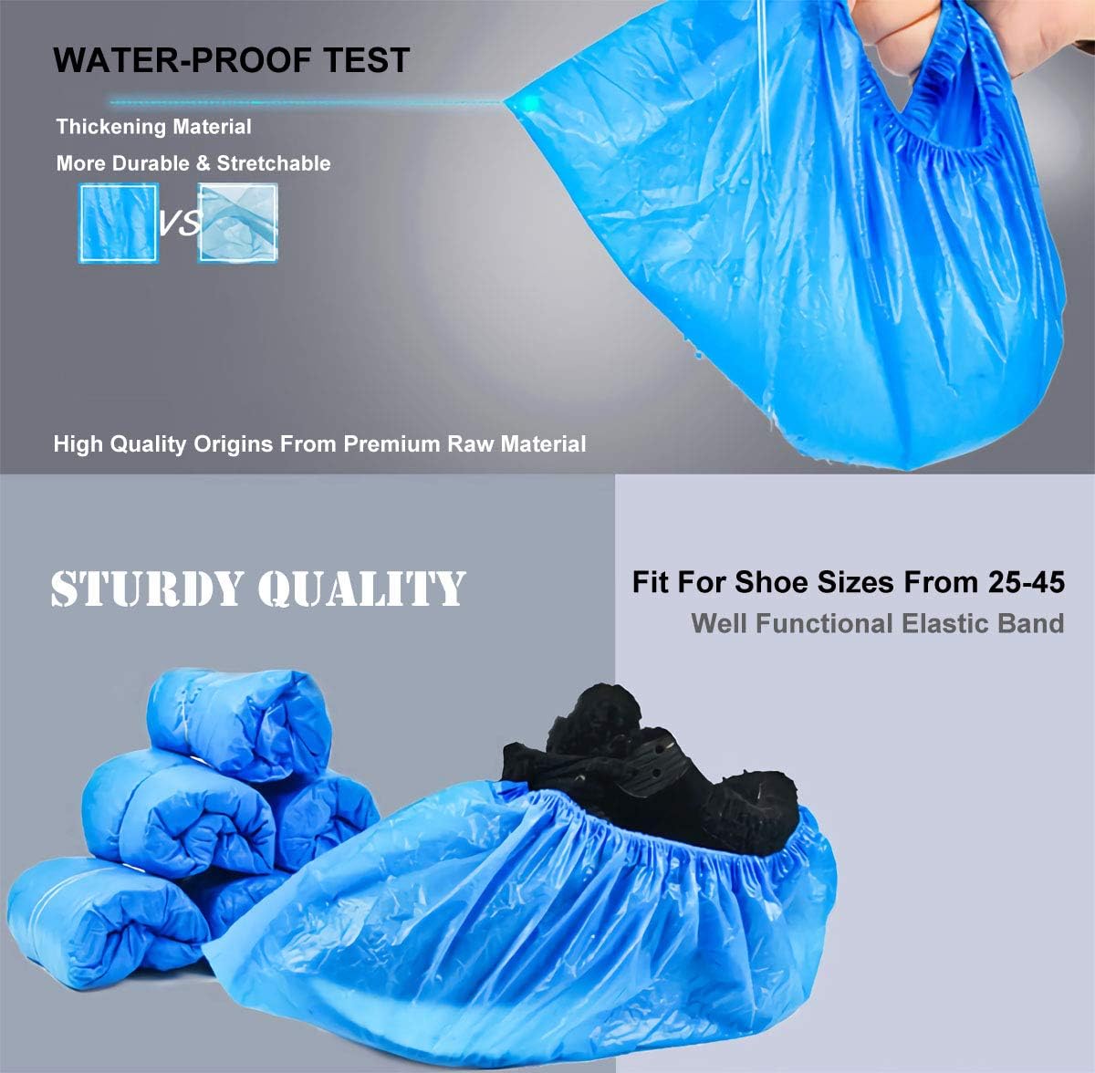 JIAQUAN 100 Pack (50 Pairs) Disposable Plastic Shoe Covers & Boot Covers Waterproof Non-slip for Construction, Workplace, Indoor Carpet Floor Protection,One Size Fits Most. image 2
