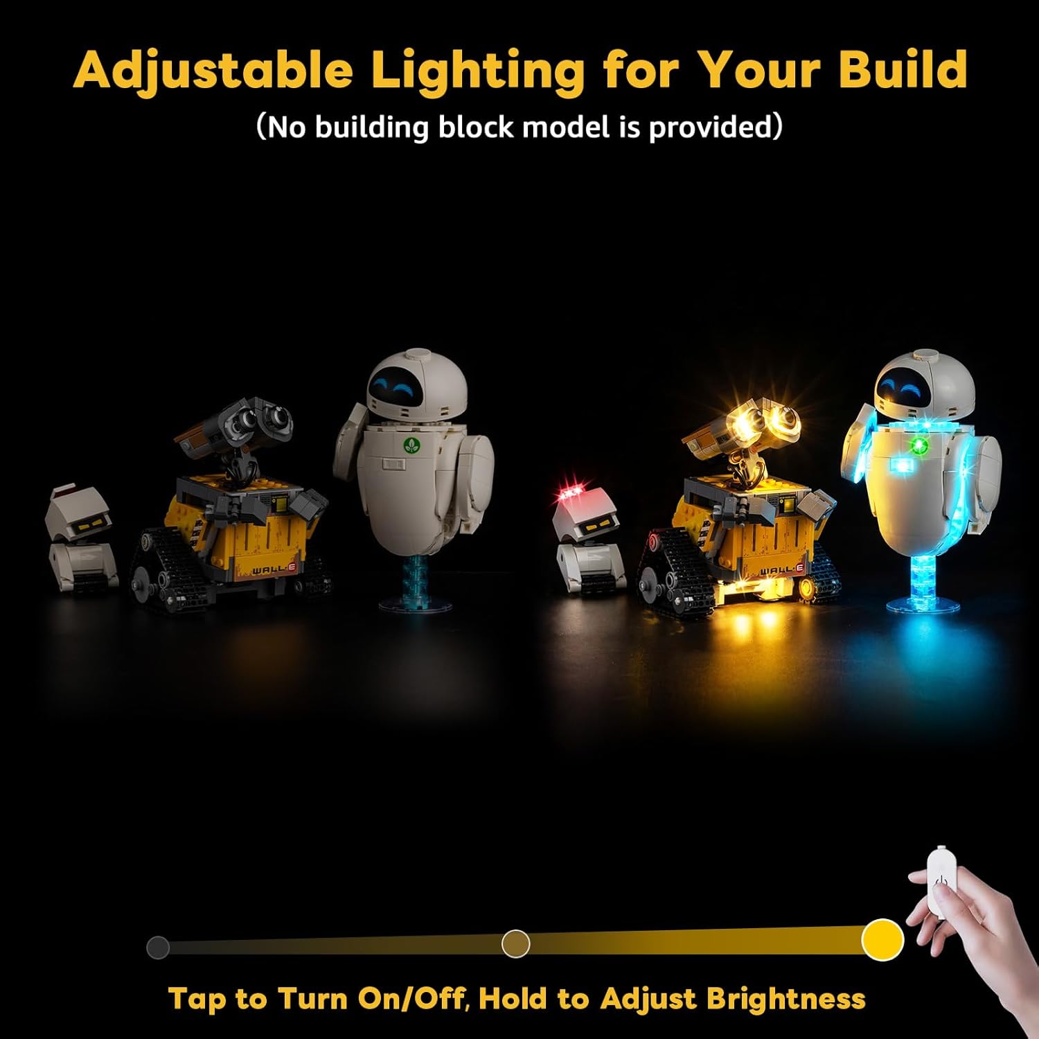 Kyglaring LED Light Kit Compatible with Lego Wall-E & EVE 43279 Building Blocks, Upgrade Touch Control & Dimming, Lighting Accessories for Pixar Walle Model Set, Lights Only, Touch Version.
