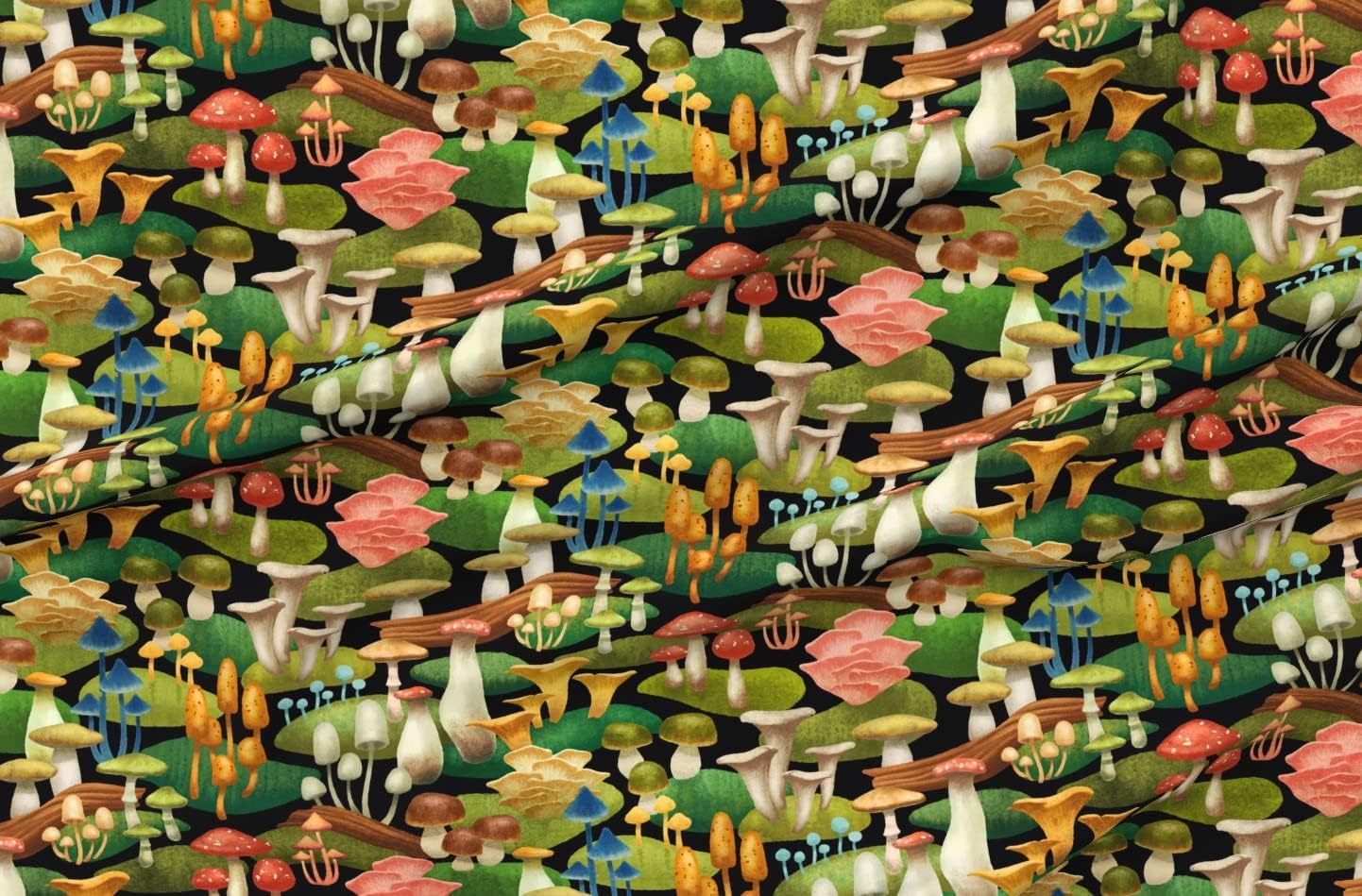 Spoonflower Fabric - Nature Autumn Fall Wood Moss Mushrooms Woods Mushrooms Toadstools Printed on Organic Cotton Sateen Fabric by The Yard - Sewing Quilting Apparel Home Decor