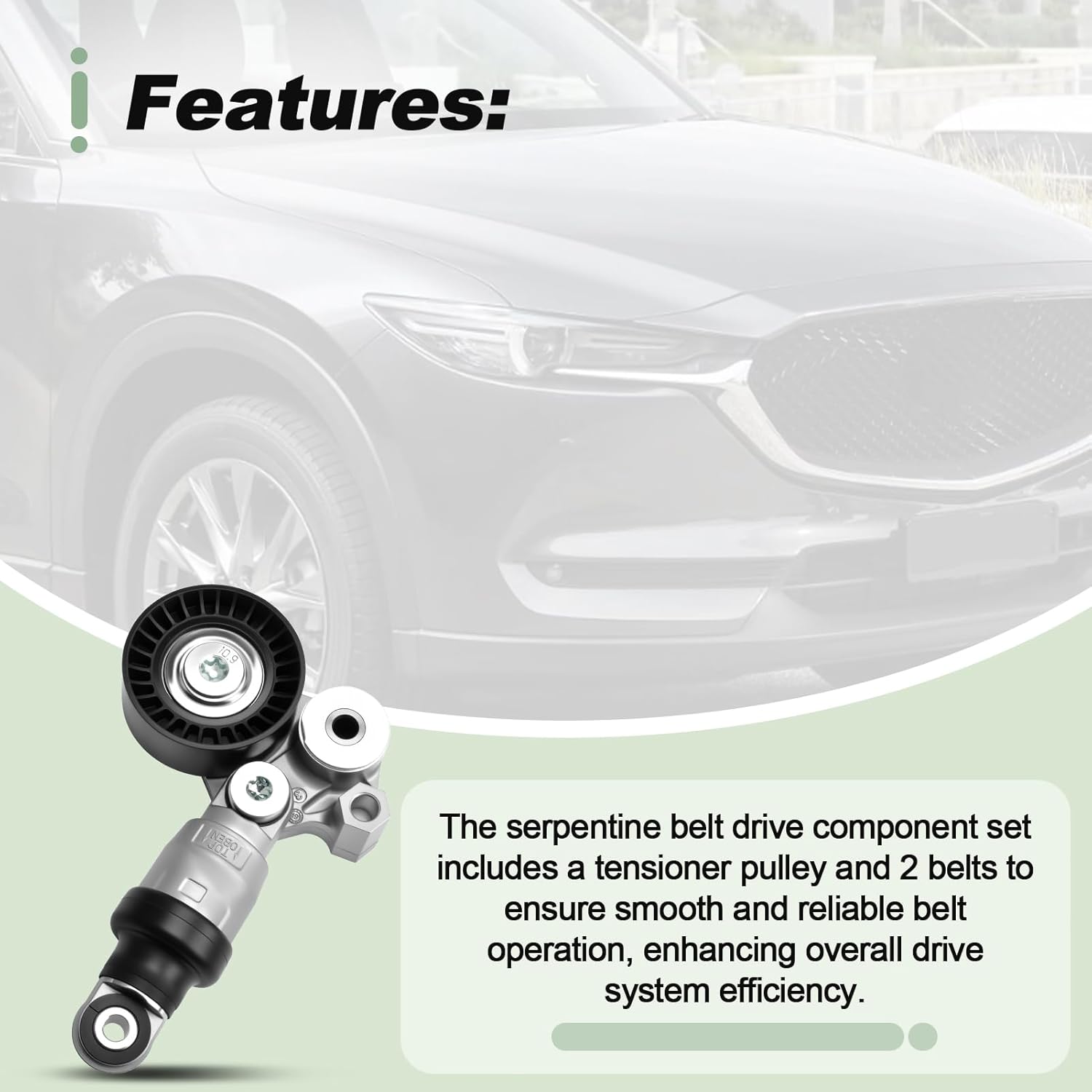Complete Serpentine Belt Drive Component Set with Tensioner Pulley Compatible with 2012-2021 Mazda 3 6 CX-3 CX-5 CX-9 CX-30 MX-5 Miata 2.0L 2.3L 2.5L Replace 90K-39390 K060380 999630A 39390