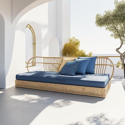 Miniatura 7 de Cojín de banco, 59 x 18 pulgadas, impermeable, doble tubería, para muebles de exterior, cojines antideslizantes para asiento de ventana para