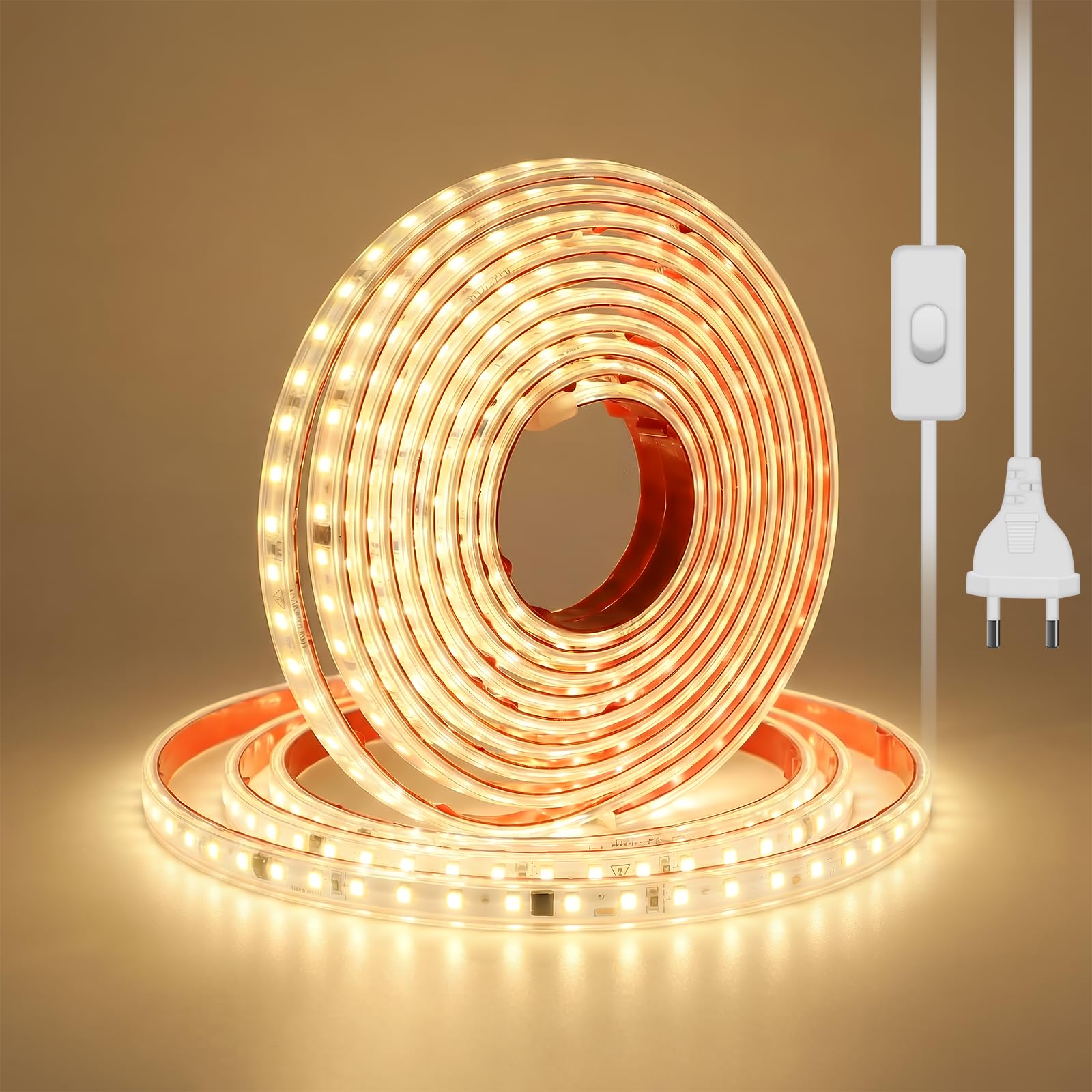 Taśma LED na zewnątrz, wodoszczelna, 120 diod LED/M 3000 K, ciepła biel, 3 m, 220 V, możliwość przycięcia, oświetlenie taśmowe do sypialni, kuchni, ogrodu, patio