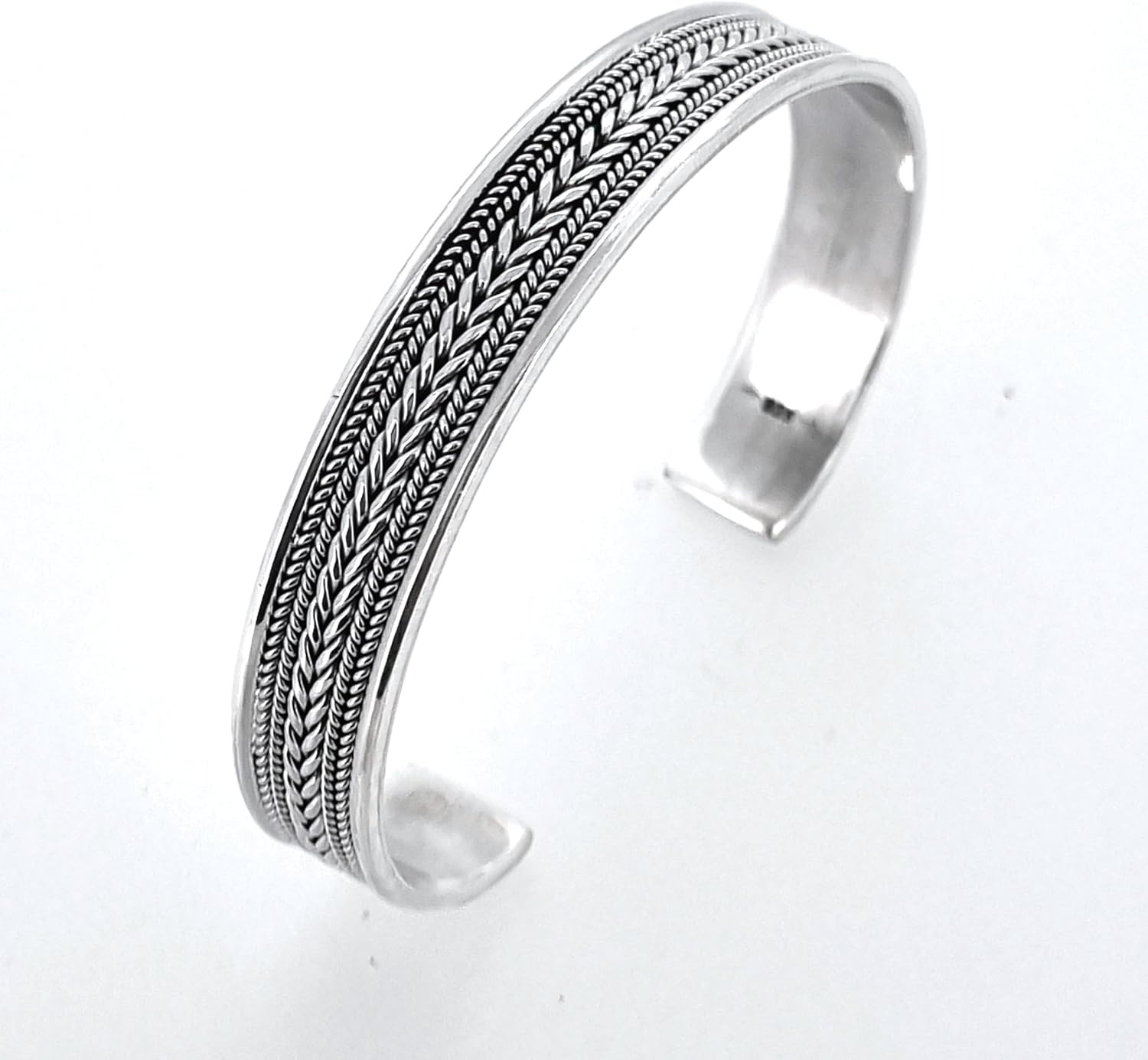 Men's Silver Bracelet and Bangle - 925 Sterling Silver Braided Open Cuff Bangle For Women and Men Adjustable - Jewelry Gift for Him and Her