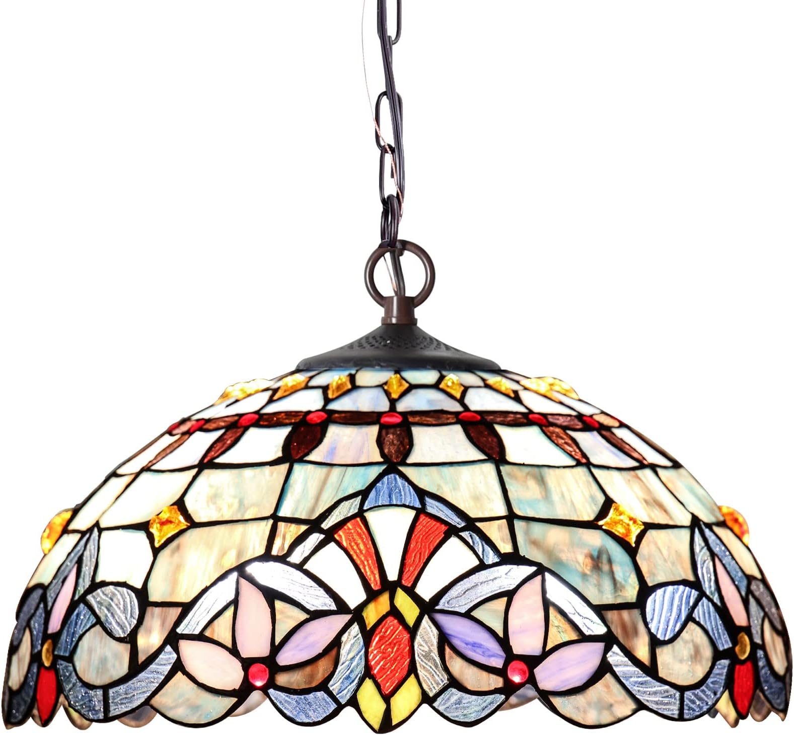 Tiffany Lamp Stained Glass Pendant Light 2-Light 16 Inches Wide Light Blue Victorian Antique Tiffany Style Hanging Lamp for Kitchen Island Counter Dining Room Hallway