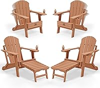 Vista 10 de VINGLI Sillas plegables Adirondack con respaldo ajustable de plástico con reposapiés retráctil y portavasos 2 en 1, sillas impermeables de HDPE