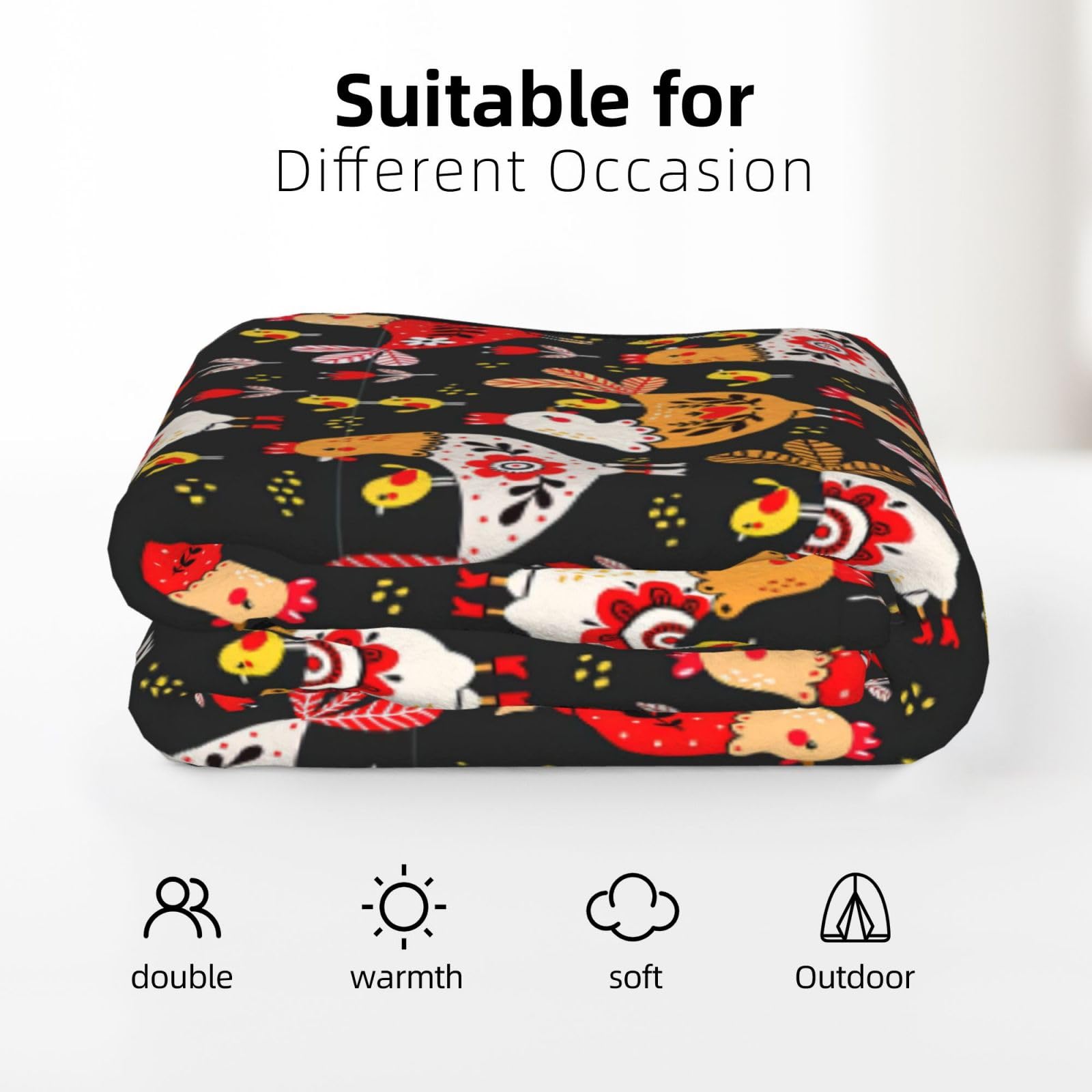 Couverture en flanelle avec imprimé coq et poules - 177,8 x 203,2 cm - Confortable et chaude - Pour l'hiver - Pour camping ou voyage