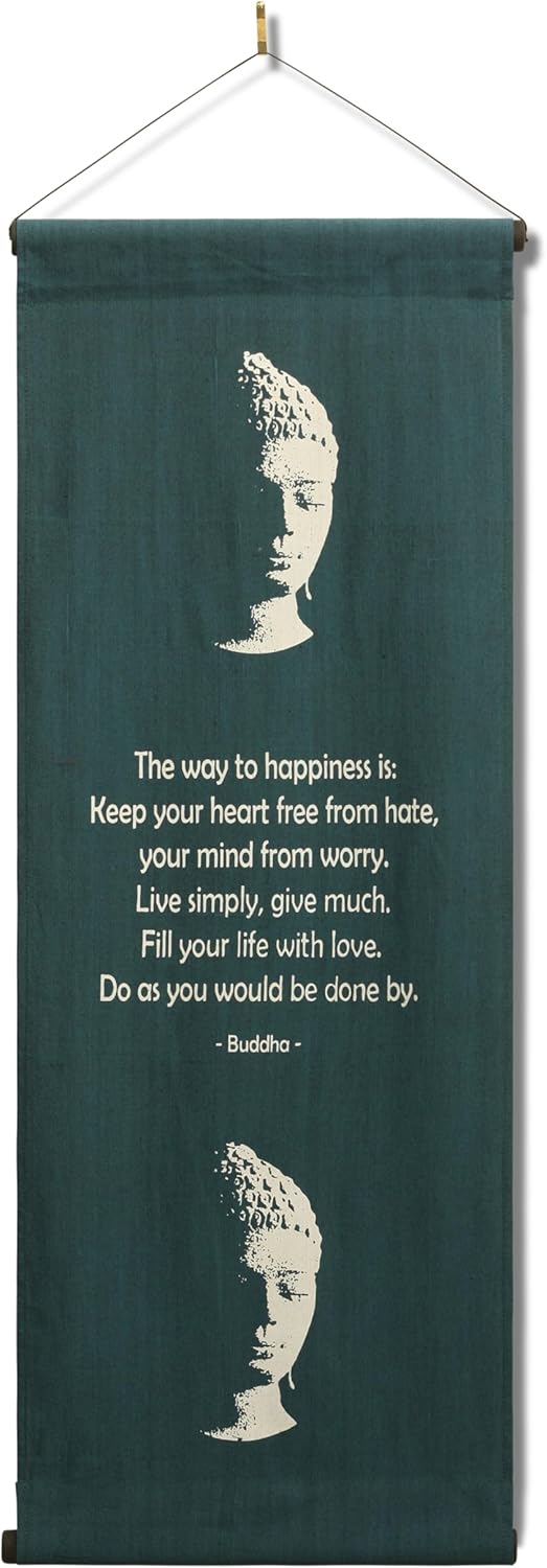 G6 Collection Inspirational Wall Decor Buddha Banner, Inspiring Quote Wall Hanging Scroll, Affirmation Motivational Uplifting Message Art Decoration, Thought Saying Tapestry Buddha - The Way, Blue