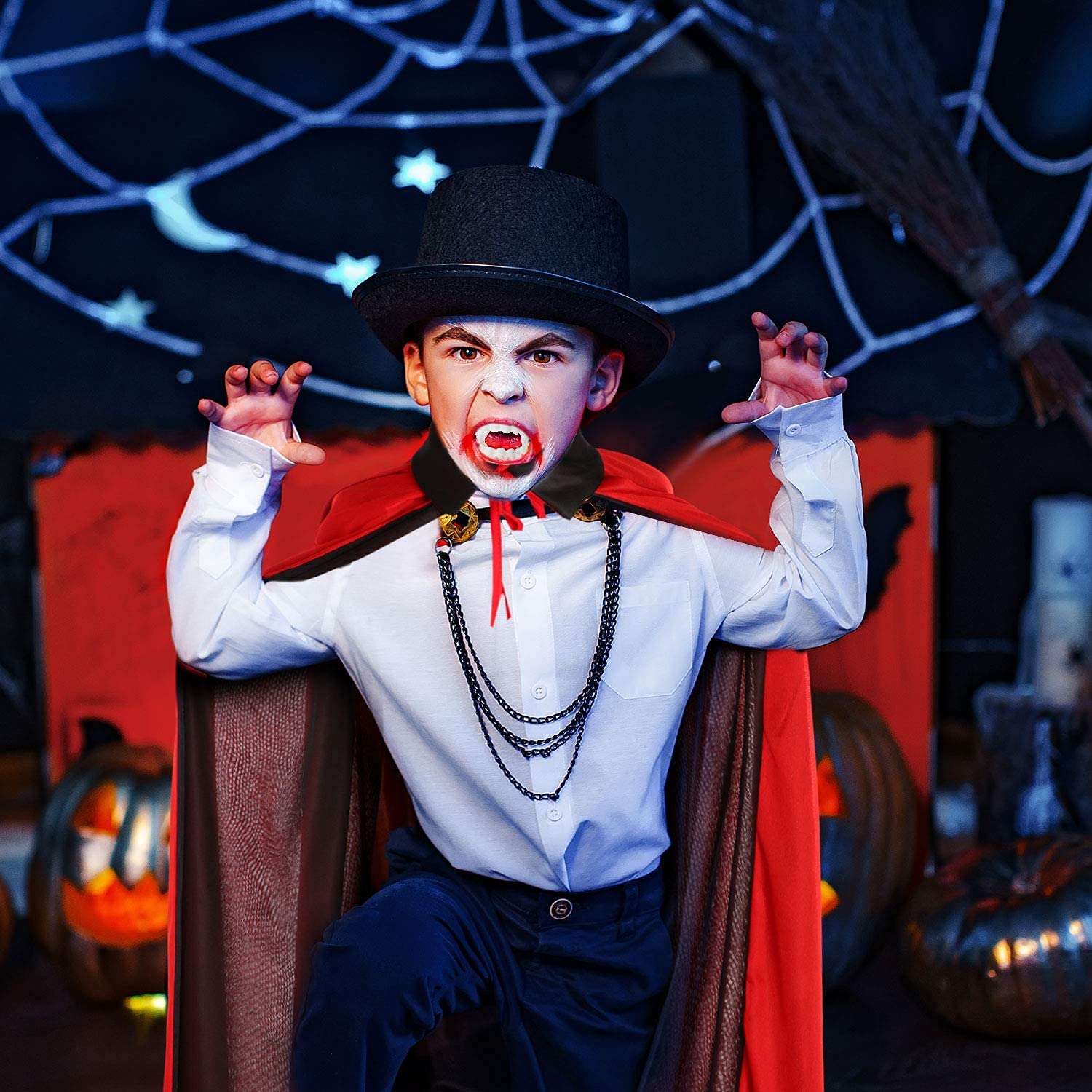 Mantello per costume di Halloween, mantello da vampiro con cappuccio, mantello con cappuccio reversibile nero rosso, mantello con cappuccio per bambini e adulti di Halloween (90 cm)
