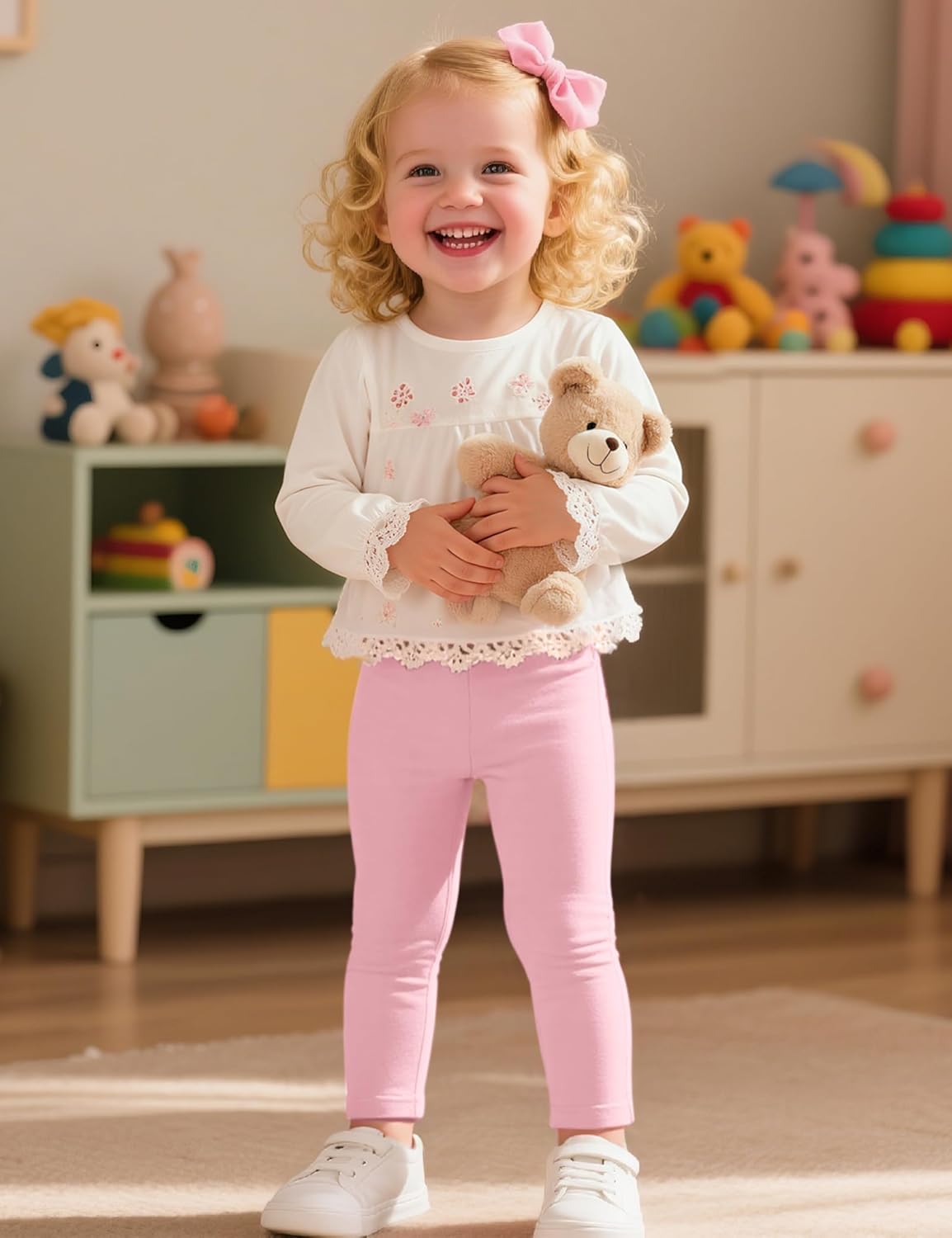 Witwot 3 Pack Baby Girls Leggings Toddler Kids Soft Cotton Pants Size 18M-5T - Image 3