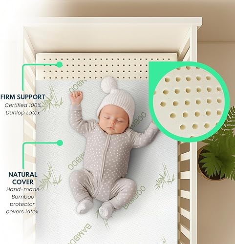 Miniatura 5 de ORGANIC TEXTILES Cubrecolchón orgánico para cuna de bebé, látex de 2 pulgadas para estándar (52 x 28 pulgadas), funda de bambú derivado de rayón,