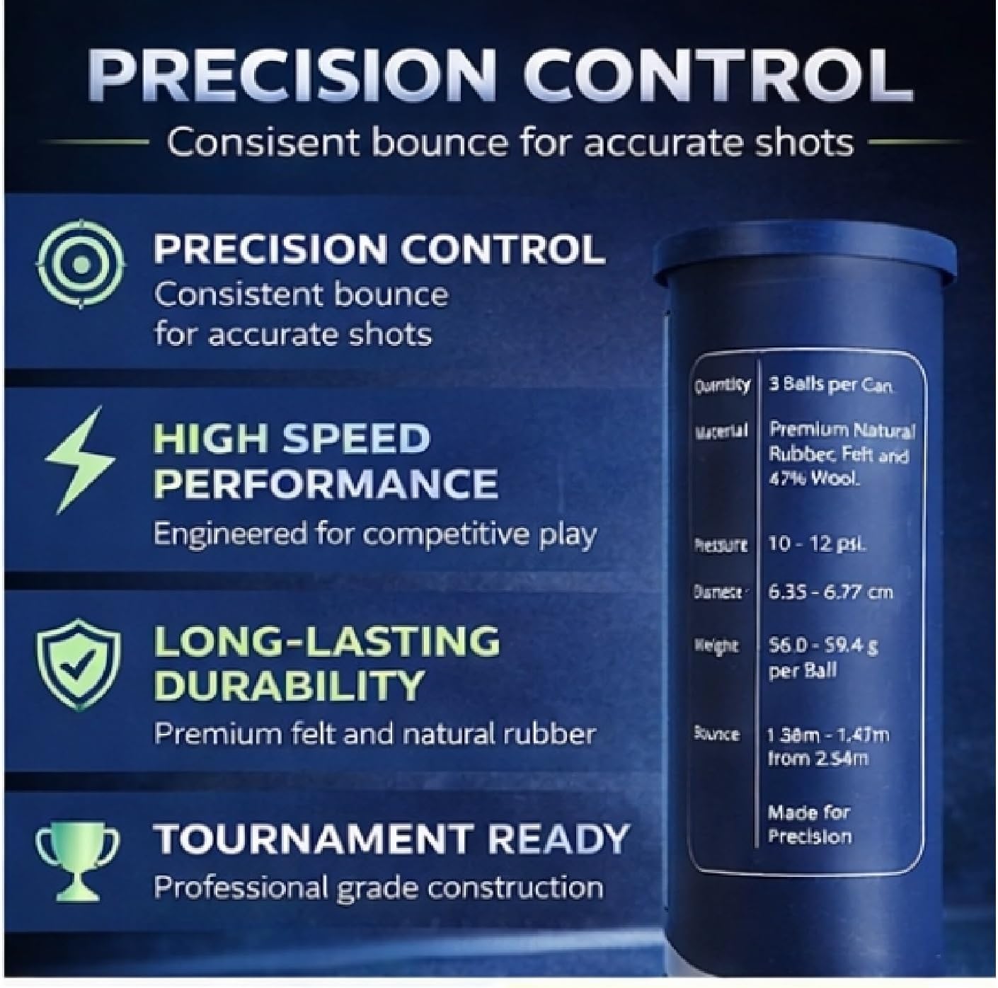 Pro Padel Balls - 4 Pack (12 Balls) - Pressurized Padel Balls - Premium Natural Rubber Core - 47% Wool Felt - Professional Tournament Quality - Consistent Bounce - for All Courts.