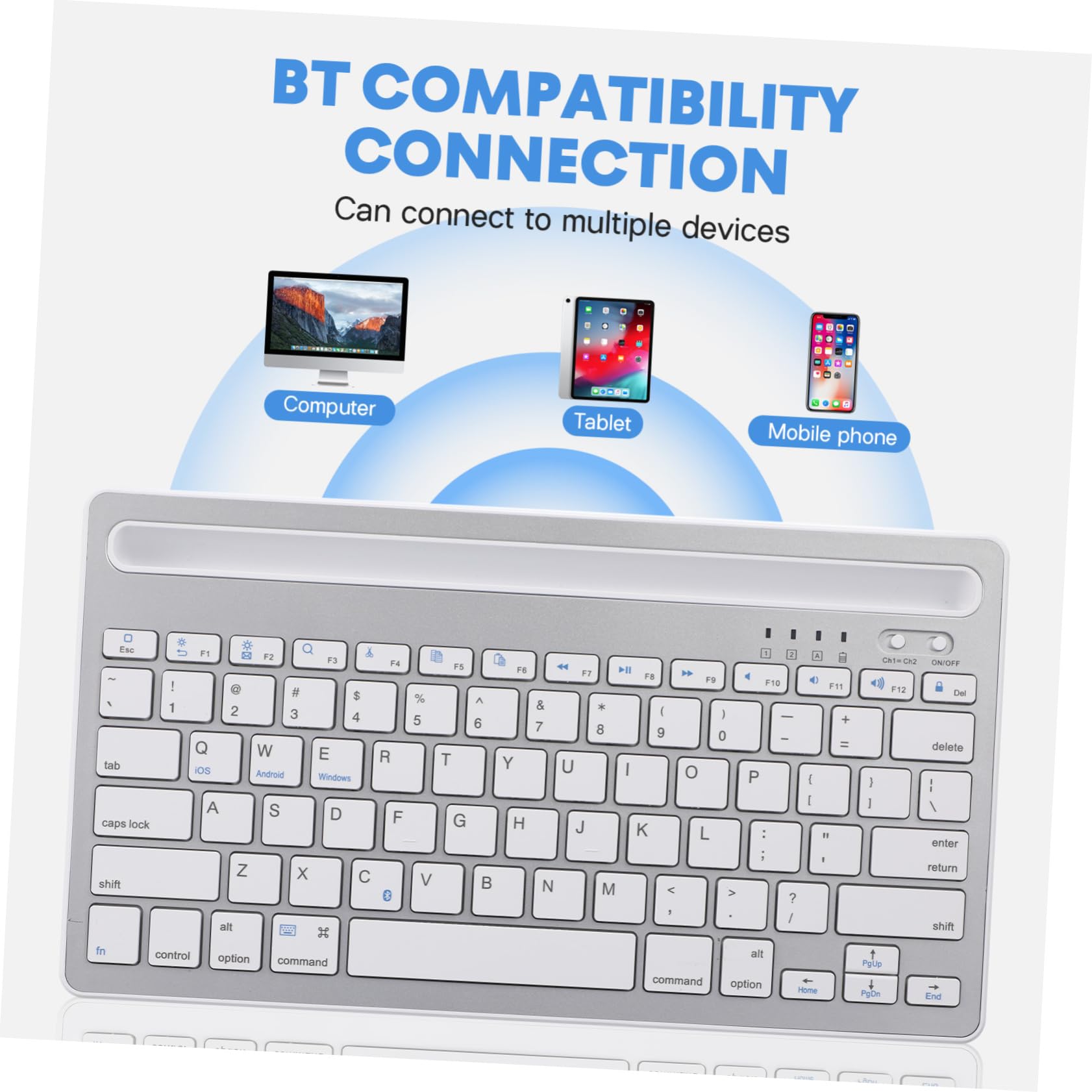 Uonlytech Tastiera Wireless Ricaricabile per Tablet e Smartphone in Abs e Ferro Uso Confortevole