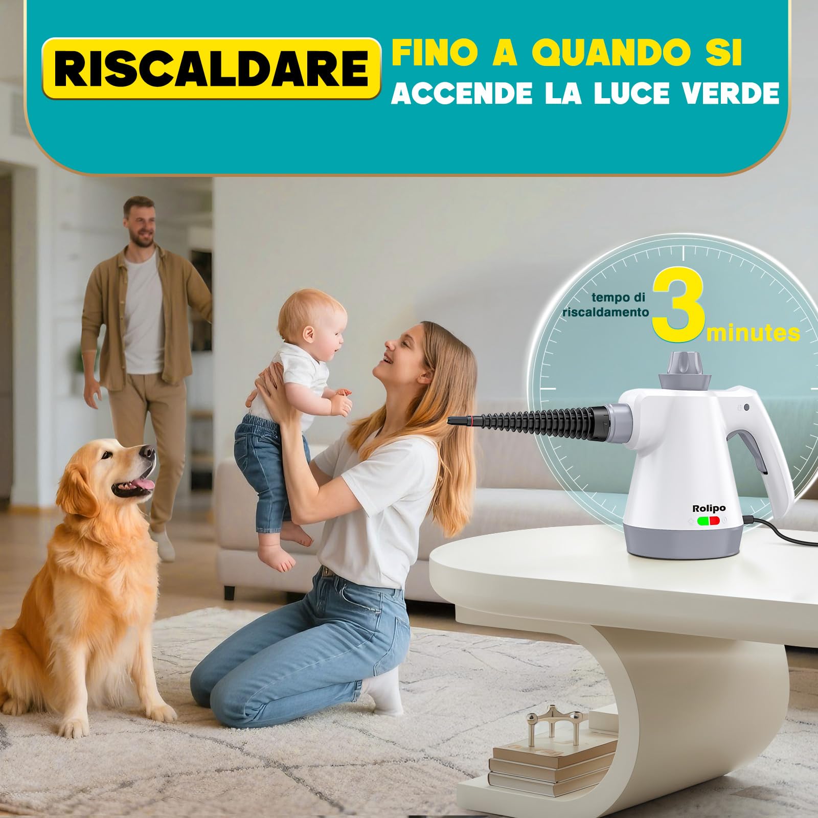 Rolipo Pulitore a Vapore Portatile, Pistola a Vapore Multifunzione Per Uso Domestico, Pressurizzato Con 12 Accessori e Blocco Di Sicurezza, Per La Pulizia Di Cucina, Bagno, Fughe, Finestre, Grasso
