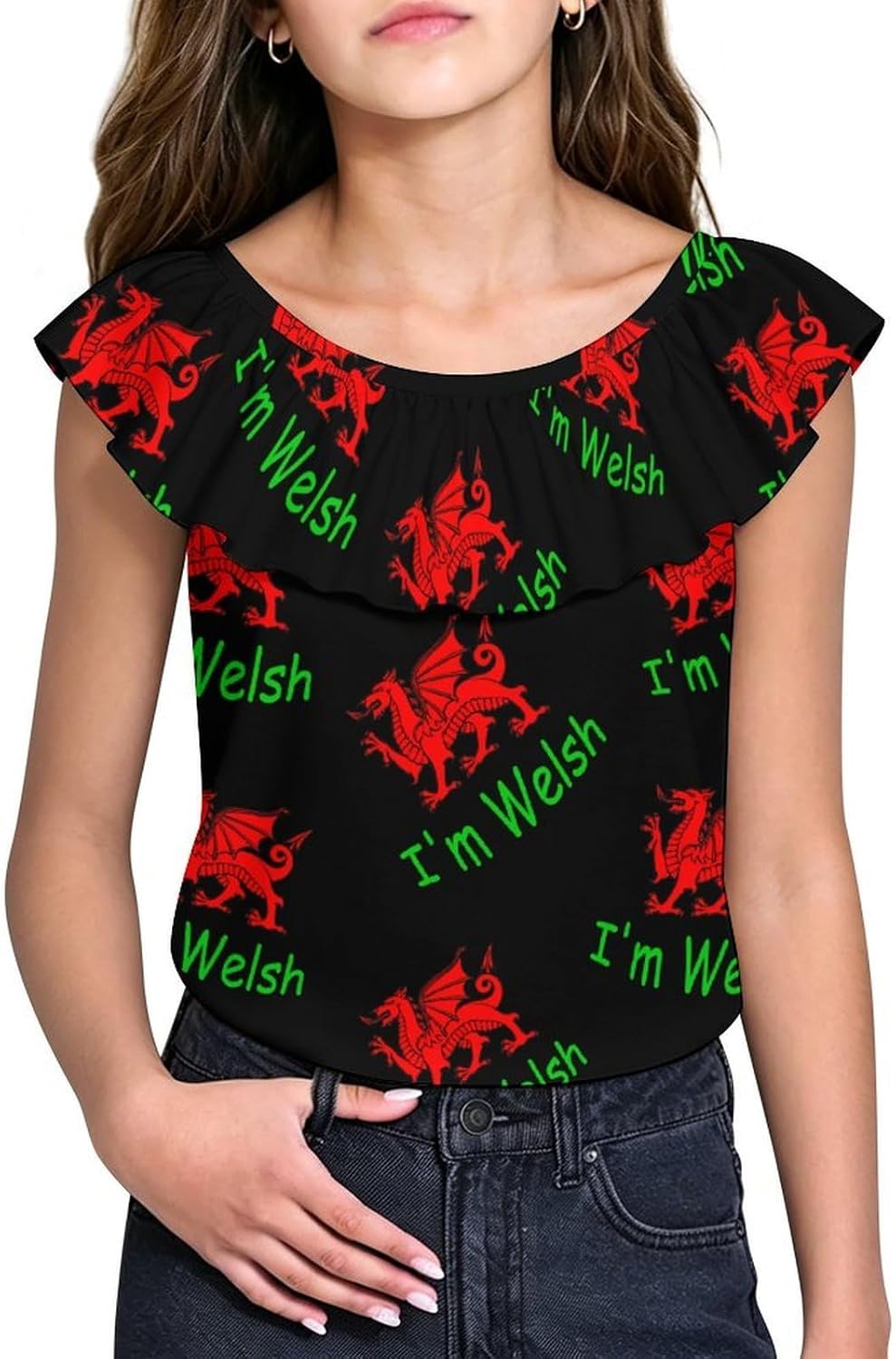 I'm Welsh Girls T-Shirts Top Ruffle Short Sleeve Blouse Casual Graphic Tees