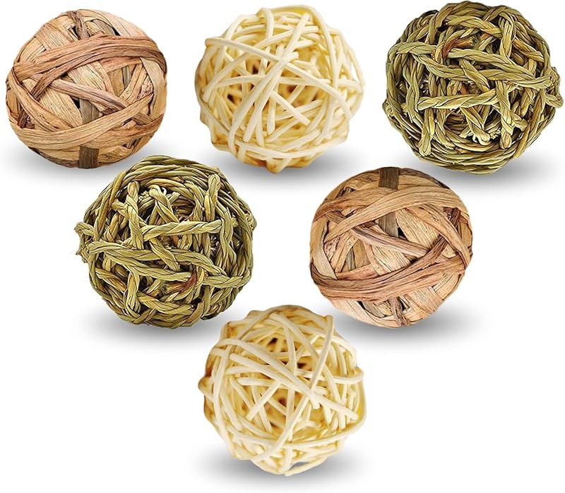 SunGrow Bolas para masticar para conejos y gatos, juguete de actividad para la dentición para mascotas de bolsillo, mejora la salud dental, respetuoso con el medio ambiente, alivia el estrés (bolas para masticar para conejos surtidas, 6 unidades)