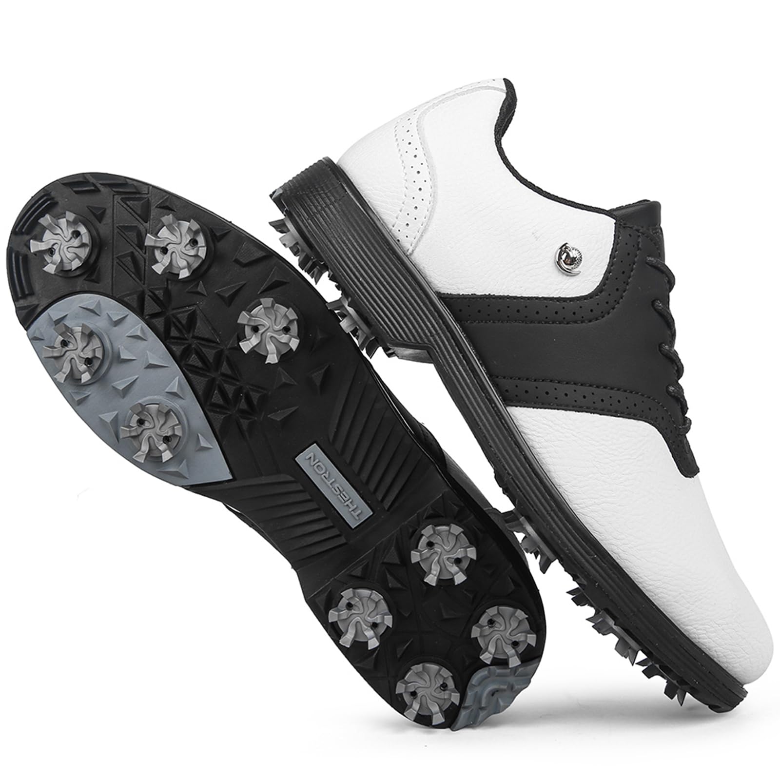 Zapatos de Golf para Hombre con Piel con Clavos, Zapatillas Deportivas Impermeables para Golf, Antideslizantes, Ligeras, cómodas para Exteriores, para Entrenar Golf