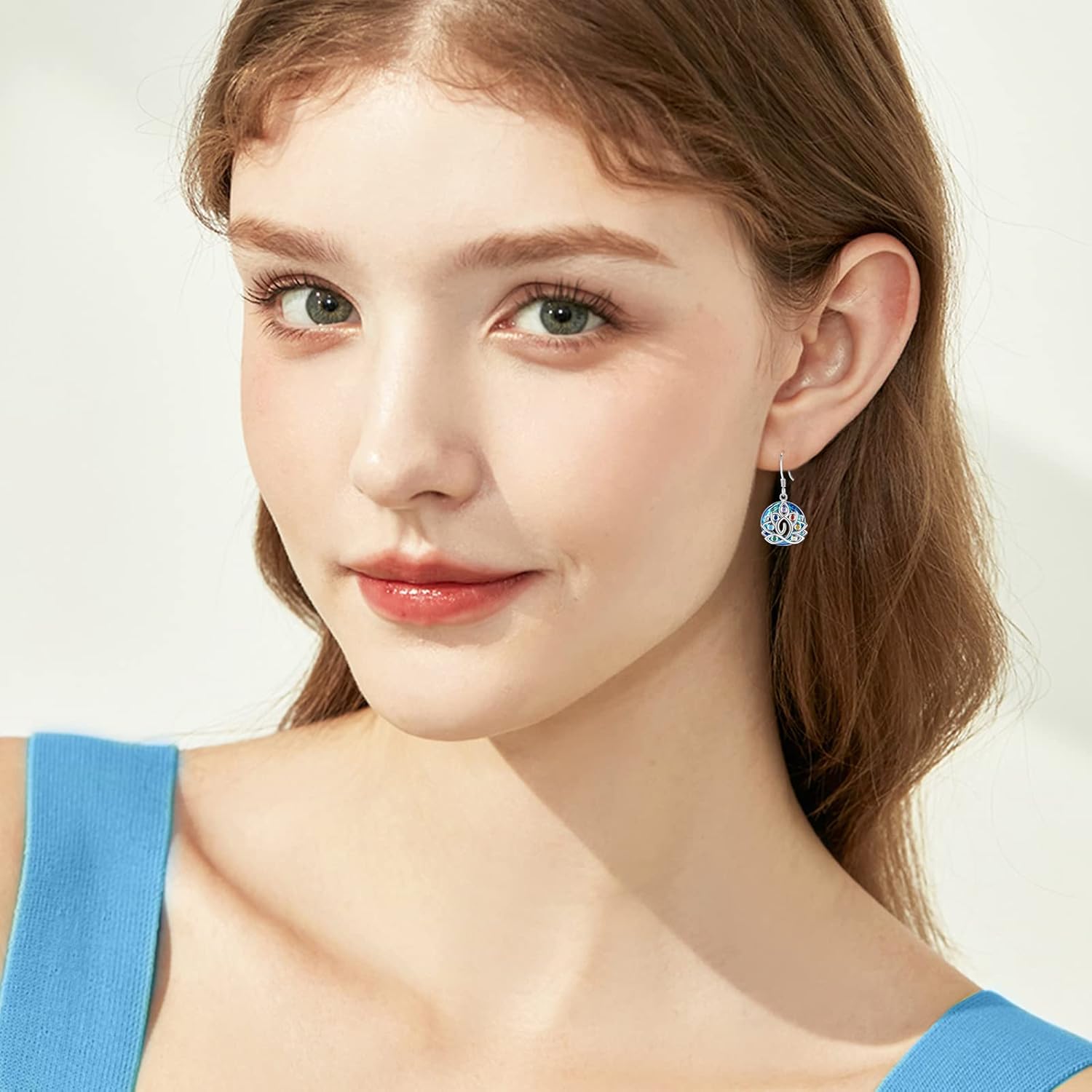 Lotus Earrings 925 Sterling Silver Chakra Earrings Dangle Chakra Crystal Lotus Yoga Jewelry Christmas Birthday Gifts Energy for Women Daughter Sisters Wife - Image 5