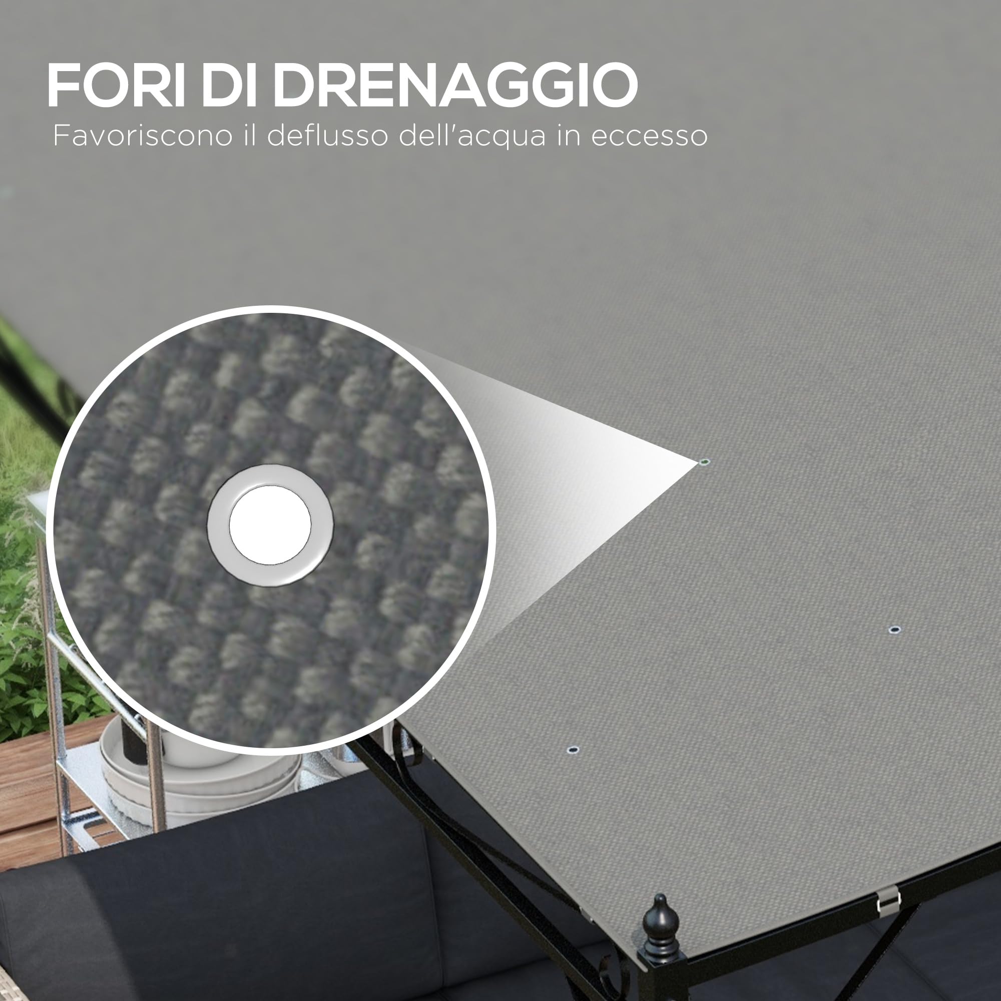 Outsunny Lona de Recambio para pérgola de jardín 3x3 m con 16 Agujeros de Drenaje, Ganchos y Anillas, Cubierta de poliéster para pérgola de cenador, Gris Oscuro